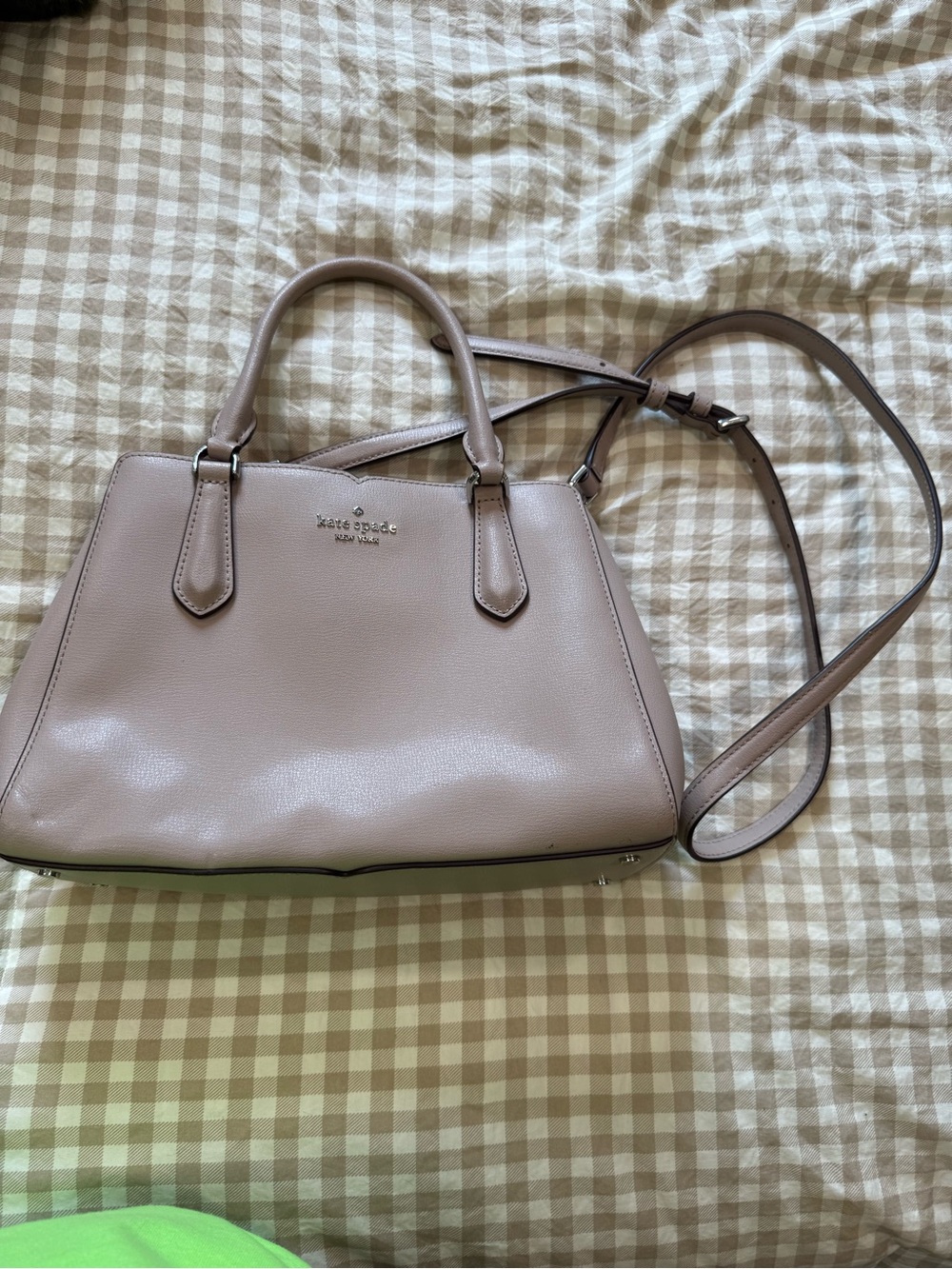 kate spade mauve pebbled leather satchel with crossbody strap